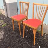2 red Baumann bistro chairs