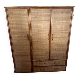 Armoire en rotin et bambou, années 60