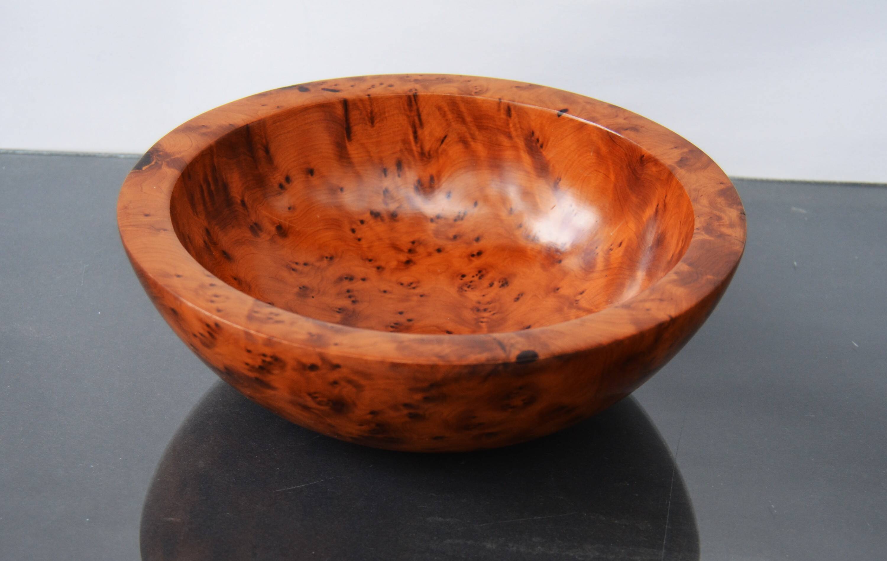 Mid Century Turned Oak Burl Bowl  Centerpiece Bowl