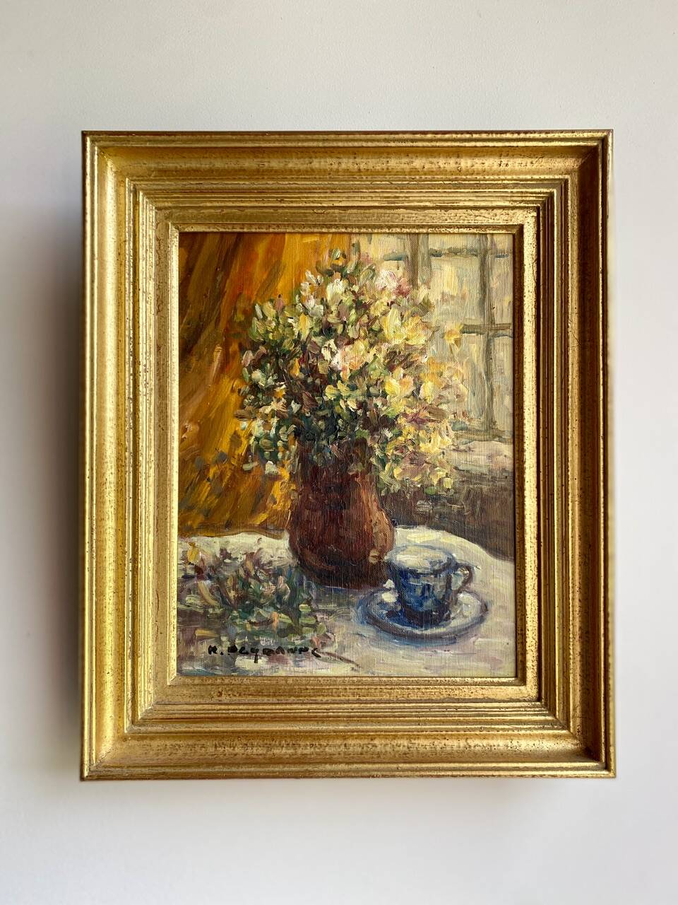 Still life with cup signed Peyranne, mid-20th century