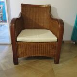 Vintage-Beautiful Colonial Style Armchair - Woven Rattan - Exotic Wood - 80s