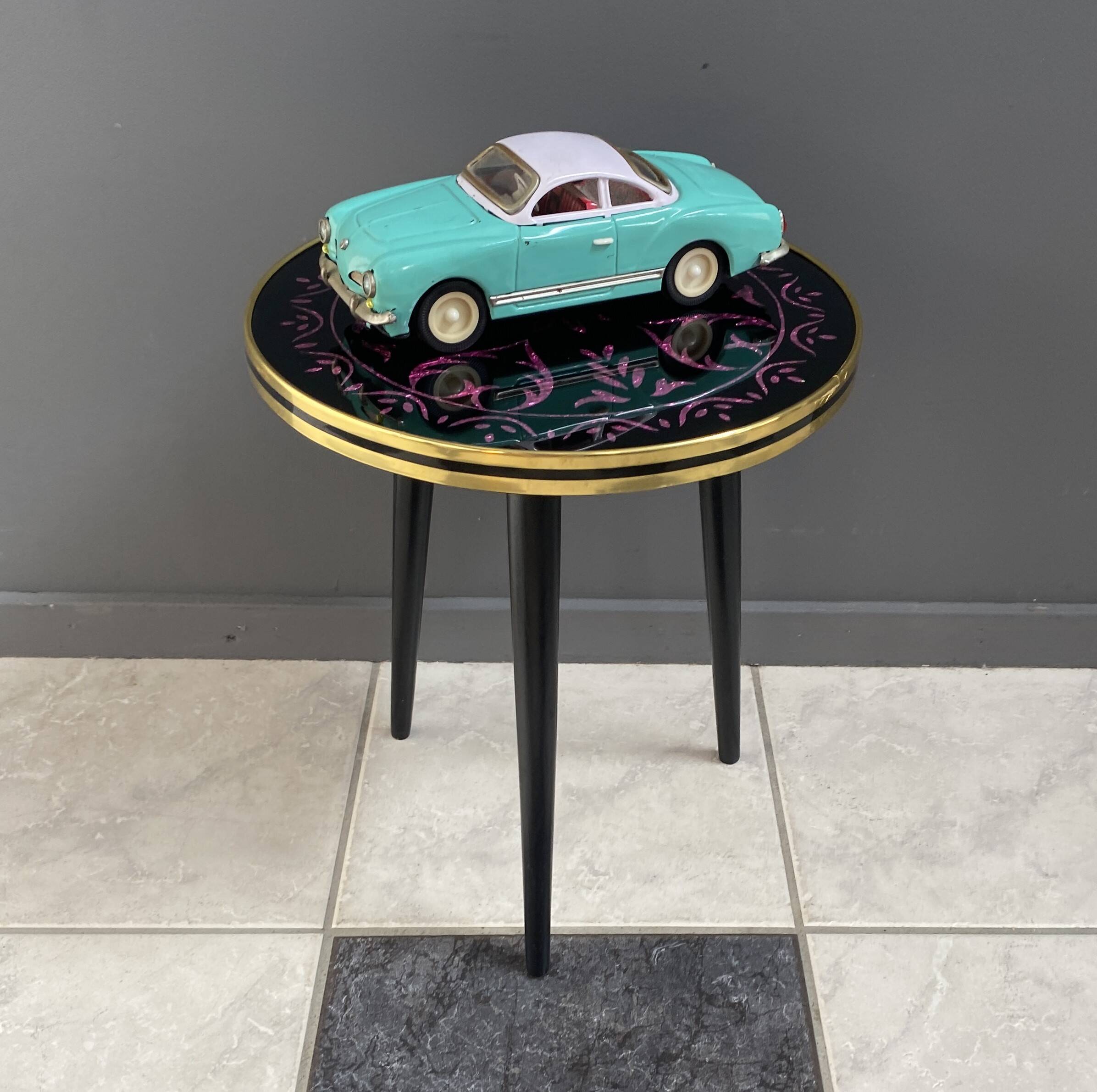 Petite table de plante en verre rond des années 1960