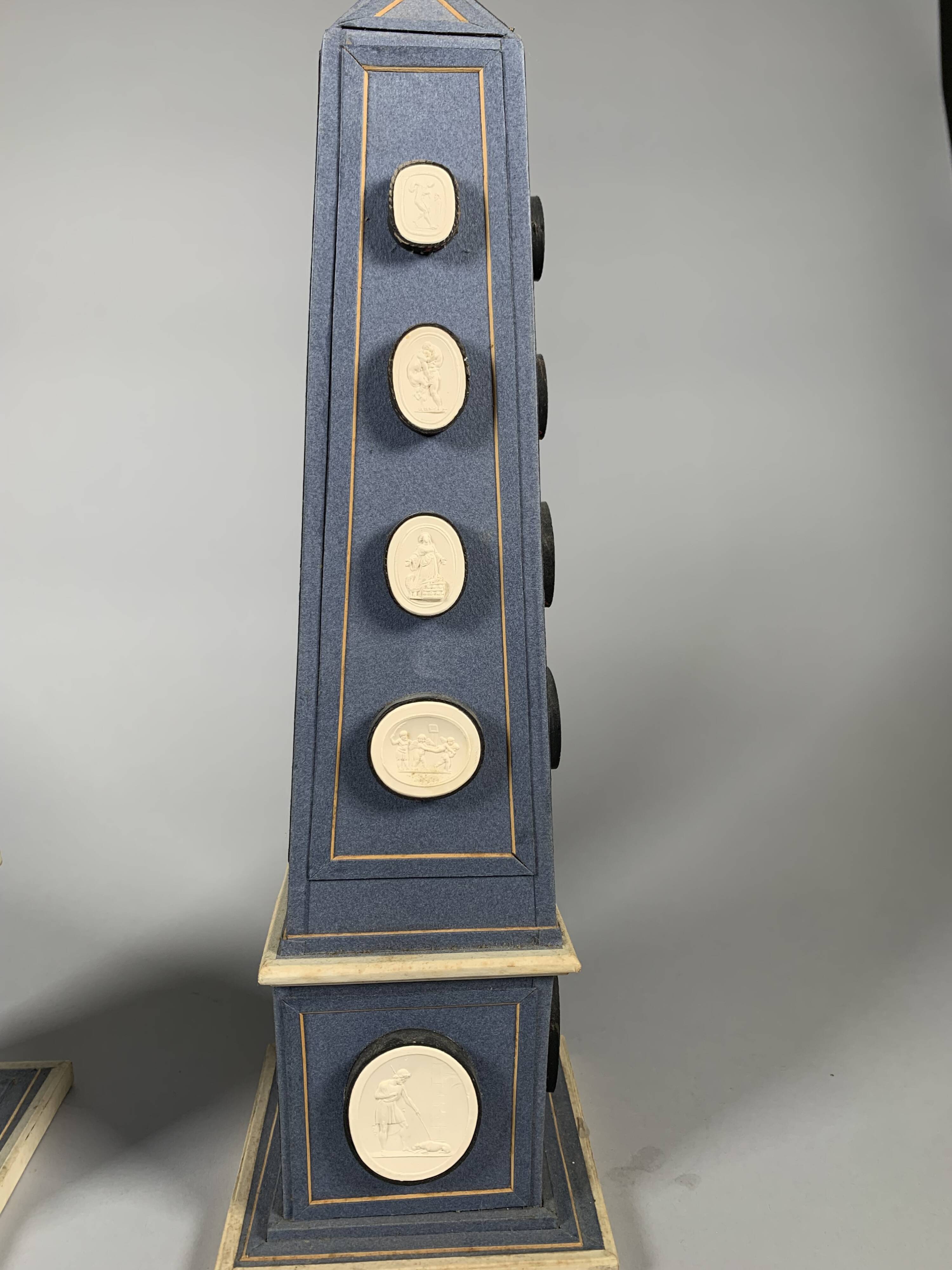 Pair of Ornate Obelisks with Cameos in Plaster in the Antique Style, Late 18th Century
