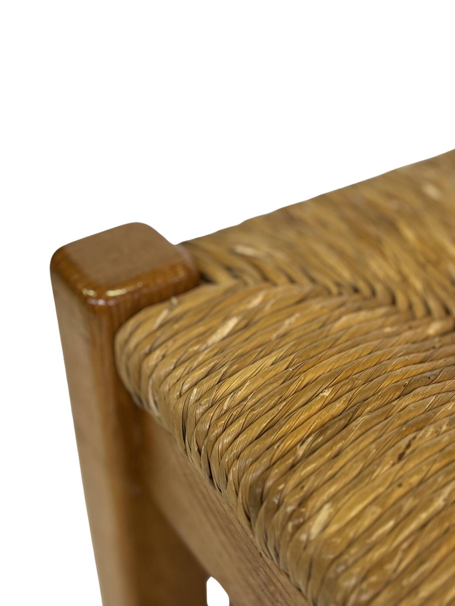 Set of four vintage chairs / stool - brutalist style minimalist oak and wicker 60s