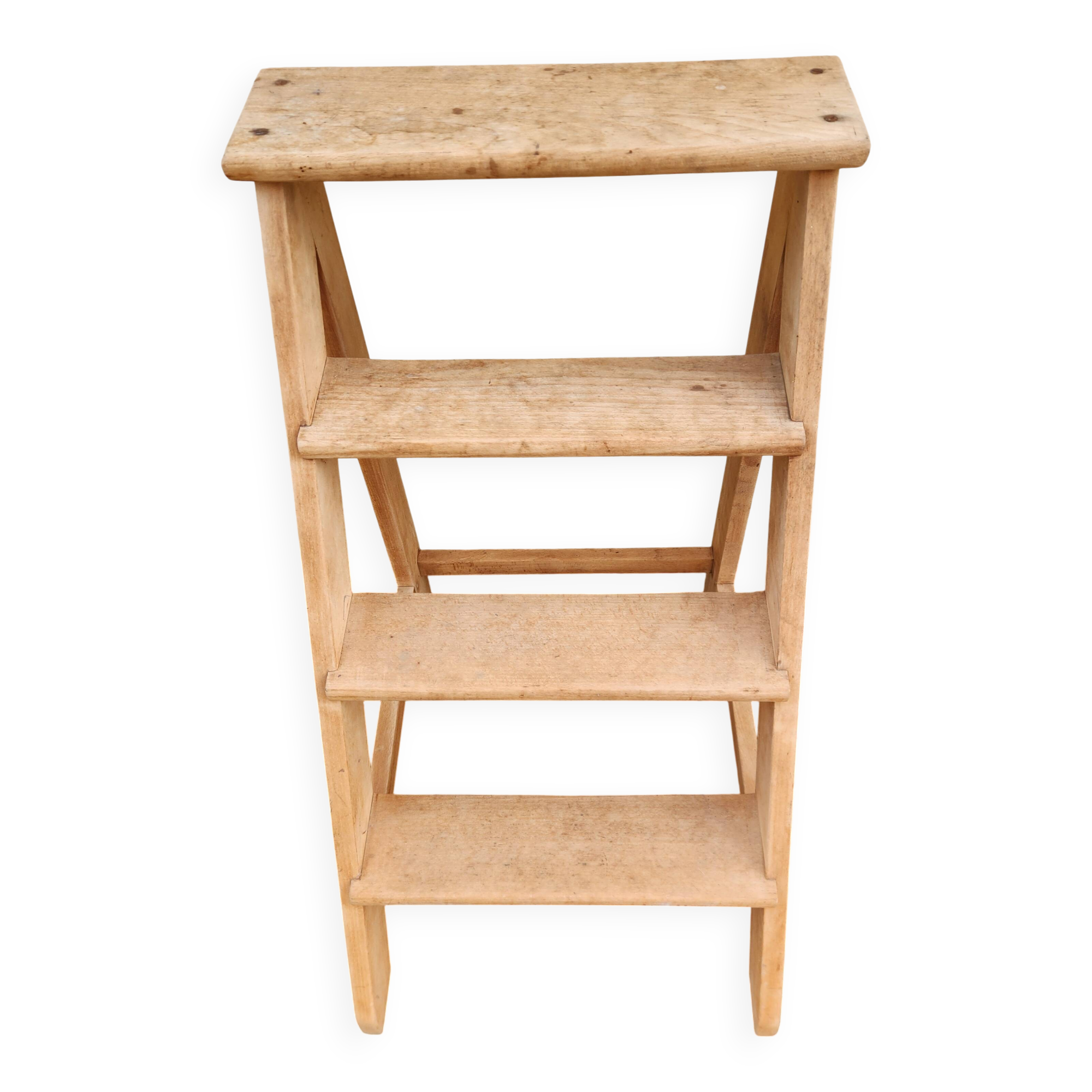 Solid wood step stool, sanded, from the 1960s-1970s.
