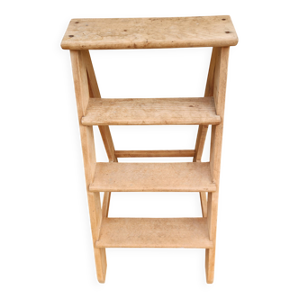 Solid wood step stool, sanded, from the 1960s-1970s.