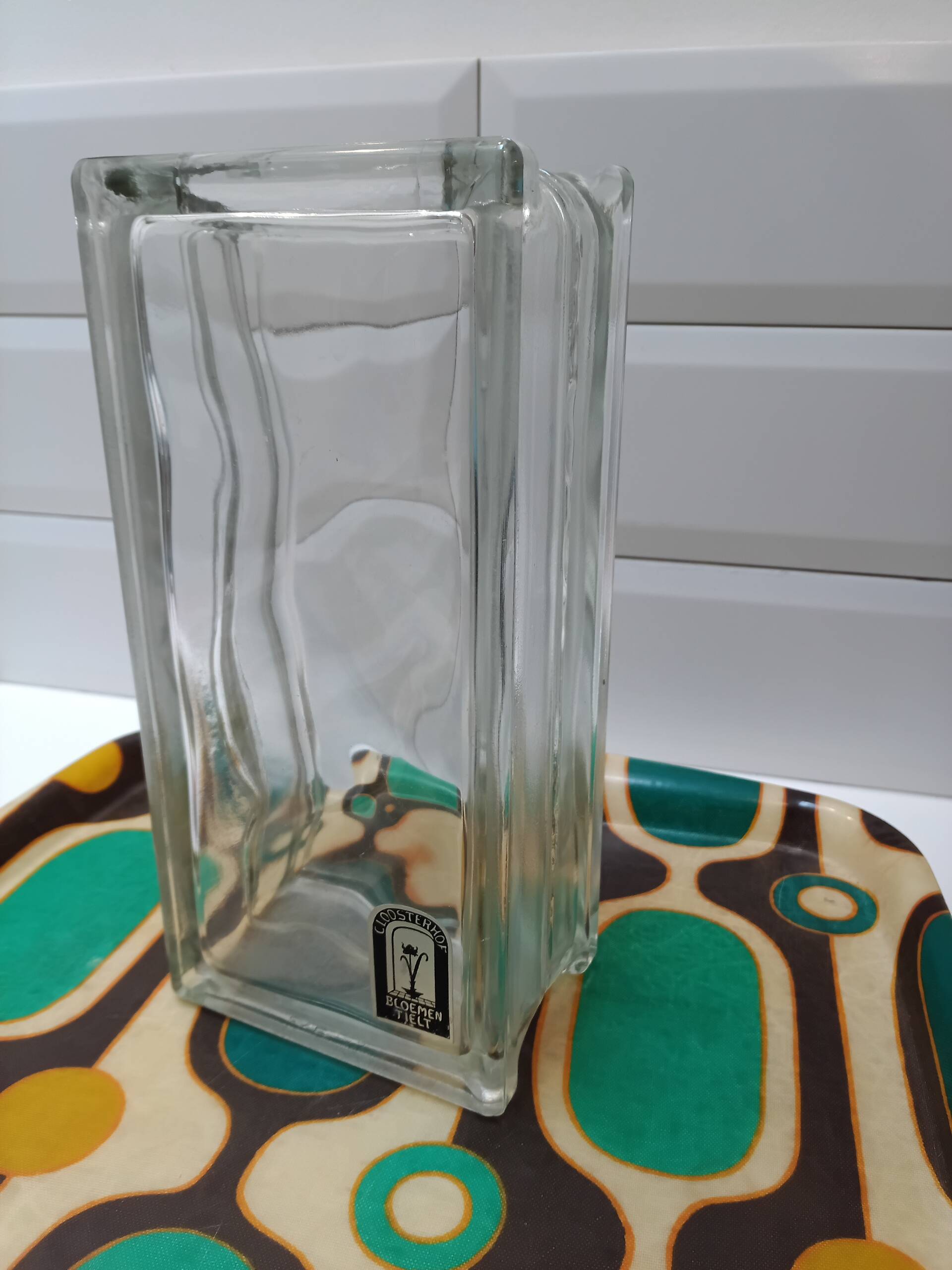 Vintage brick-shaped rectangular glass vase