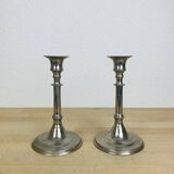 Pair of vintage silver-colored metal candlesticks
