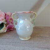 Iridescent ceramic vase floral decoration with double handles made in brazil