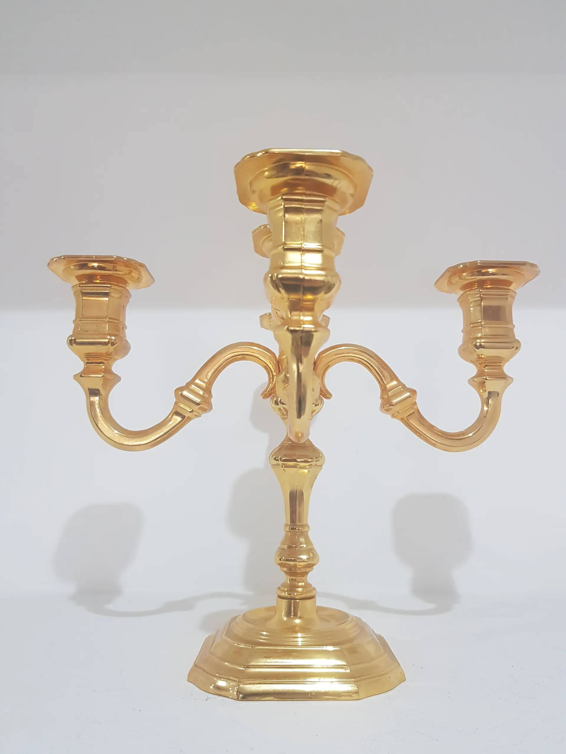Five-branch chandelier, Hollywood Regency, gilded brass, BMF, Germany, 1960s.