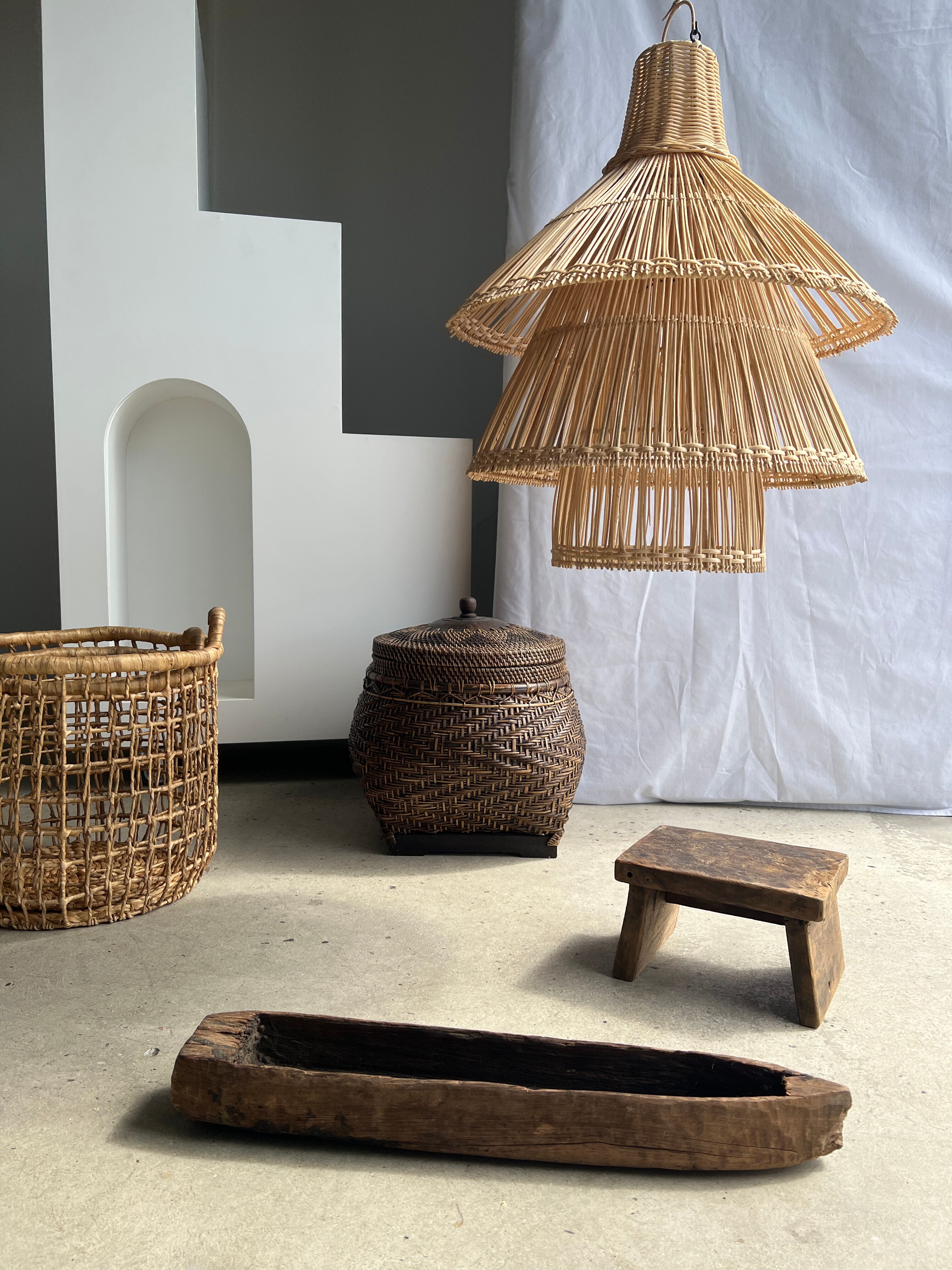 Rattan pendant lamp or light in the shape of an Asian lantern
