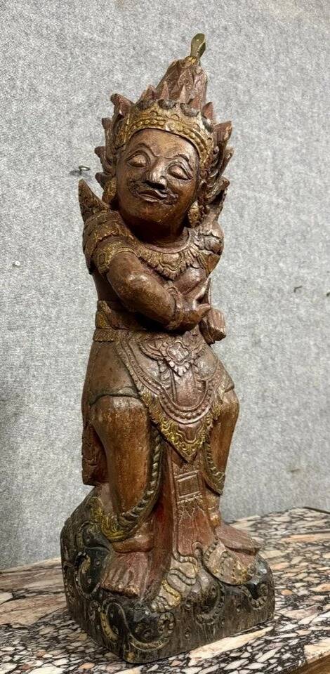 India, mid-19th century: Very large carved wooden statue of a God