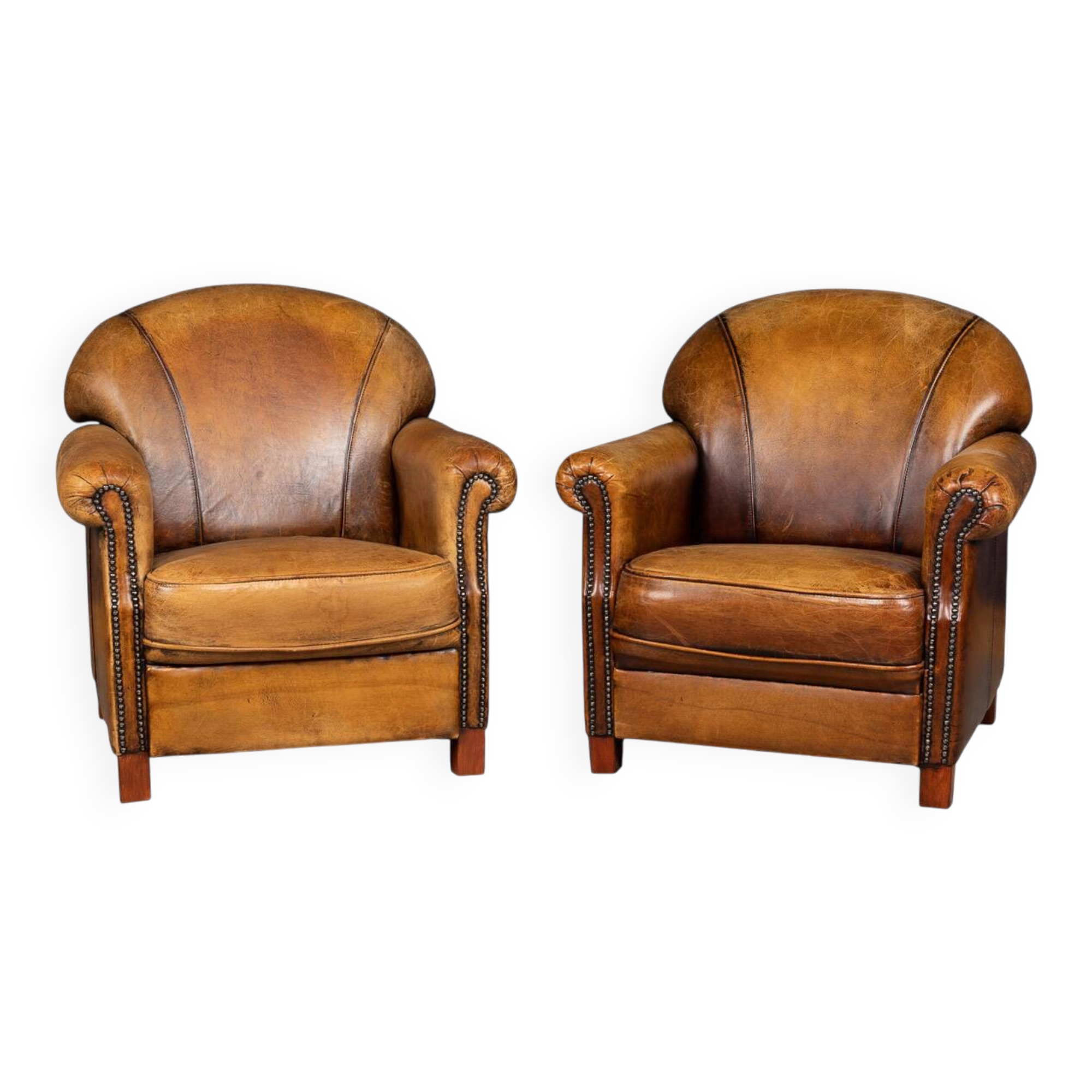 Vintage 20thc pair of dutch leather club chairs c.1980