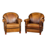 Paire de fauteuils club en cuir néerlandais vintage des années 1980