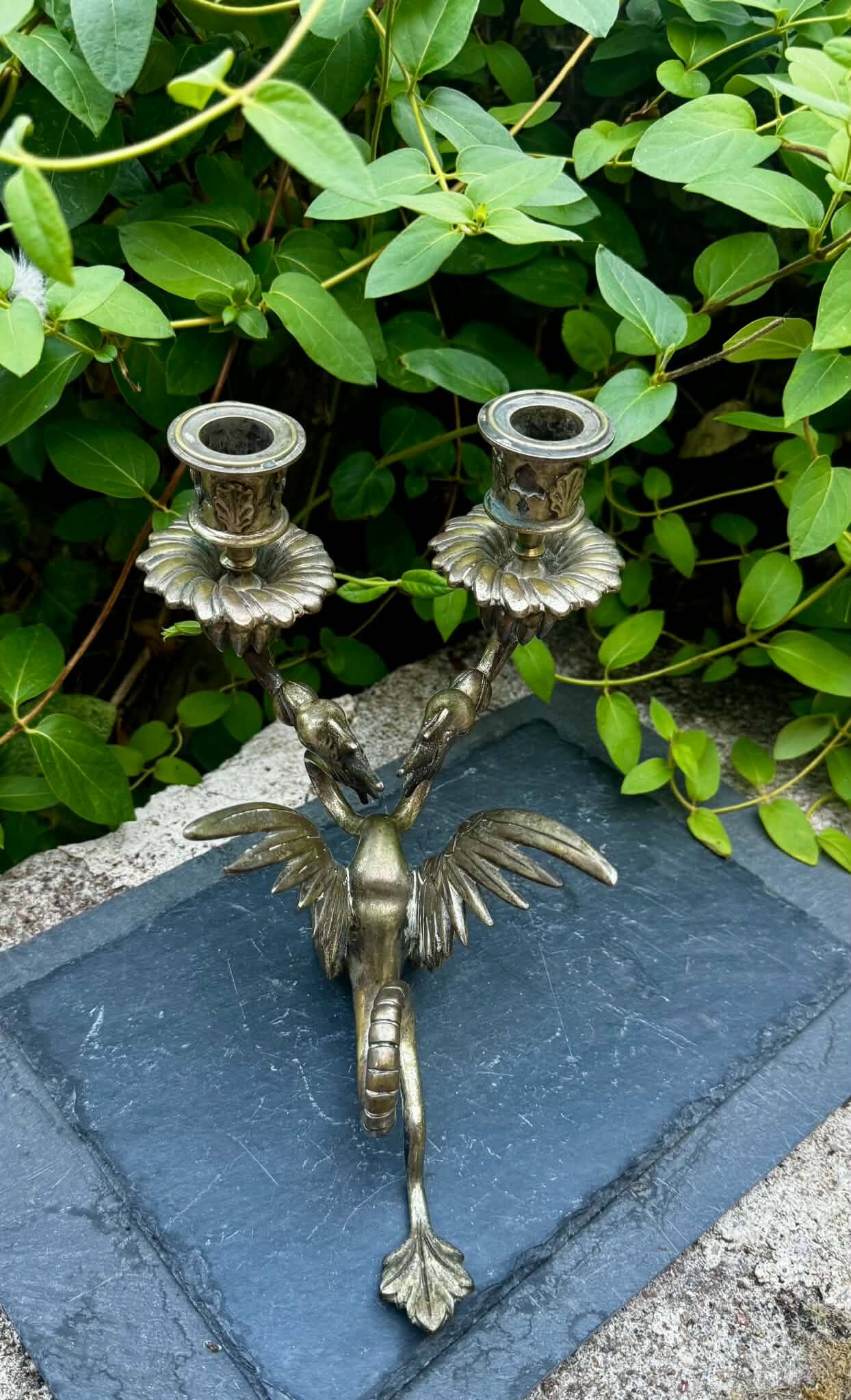 Large silvered bronze chandelier chimera Art Nouveau period