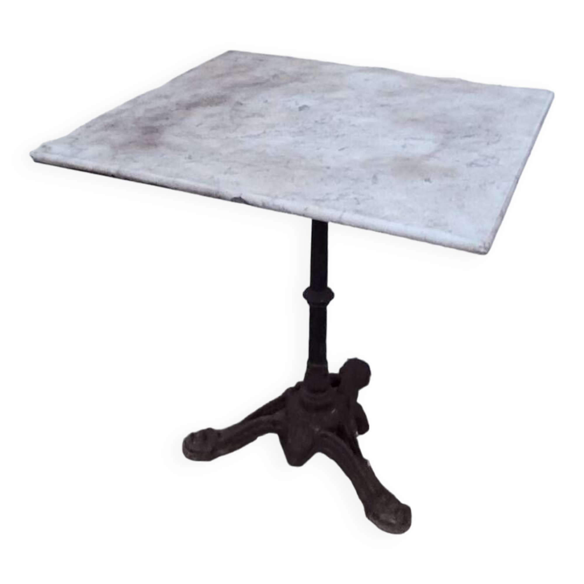 Bistro pedestal table in marble and cast iron lion paws