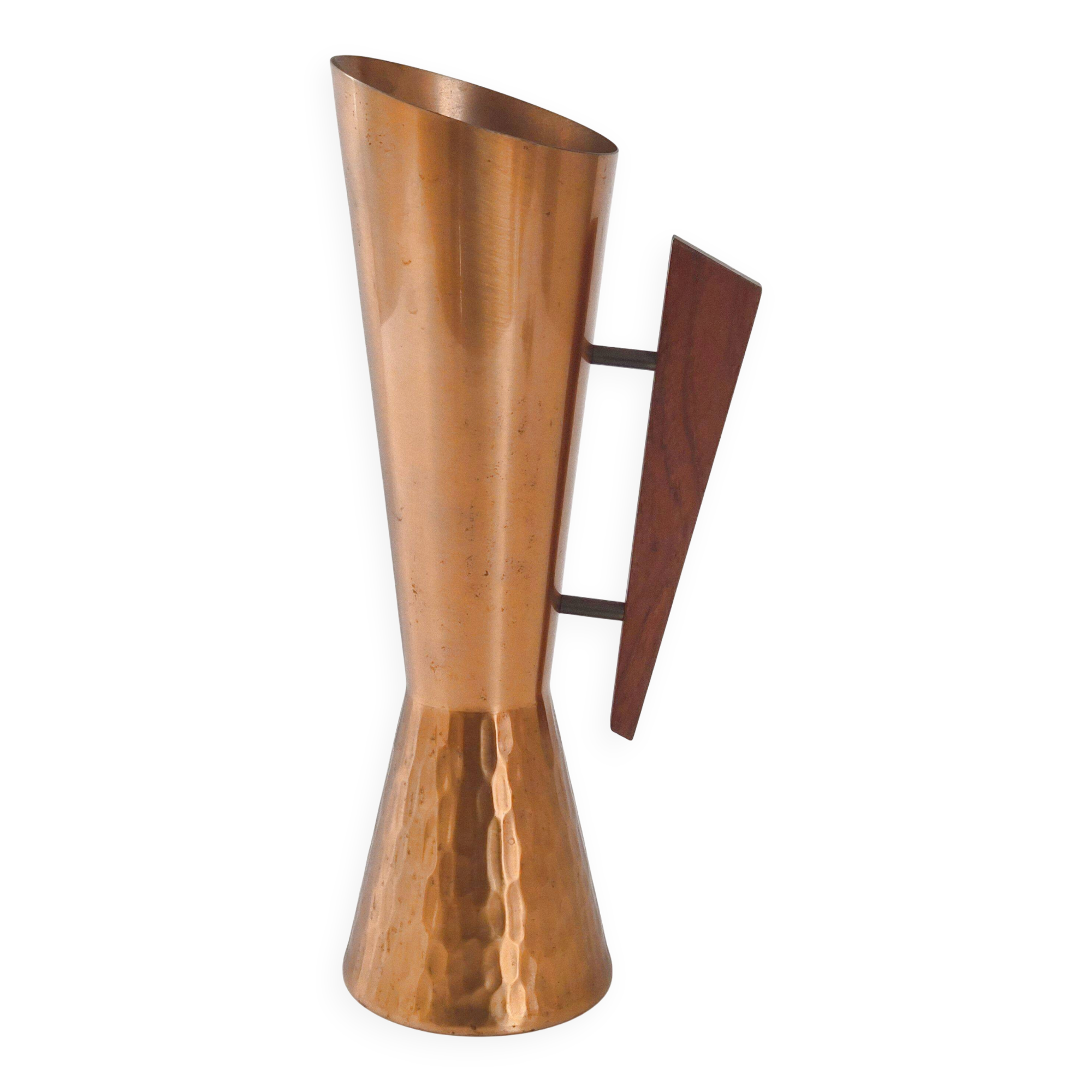 Vintage scandinavian vase denmark 1960 dahlmann in teak & hammered copper 60s