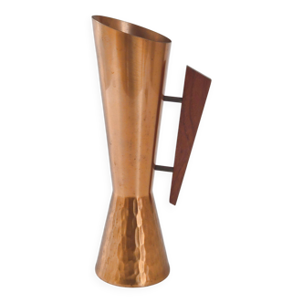 Vintage scandinavian vase denmark 1960 dahlmann in teak & hammered copper 60s