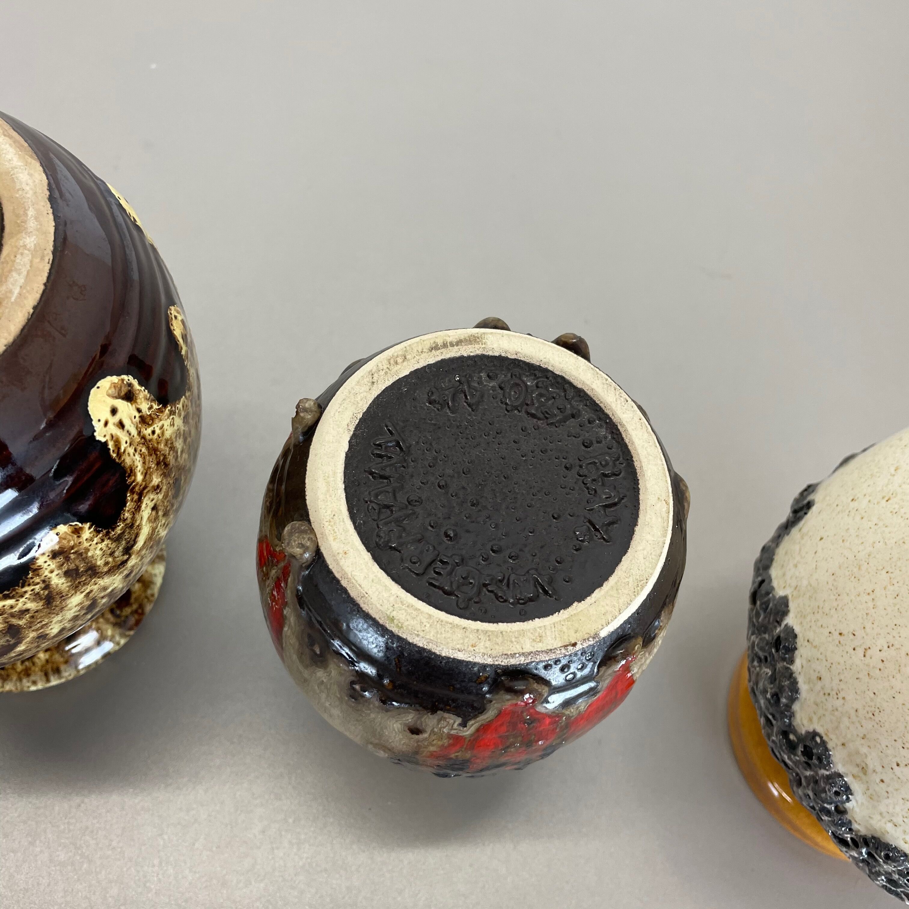 Set of 3 multi-color fat lava op art pottery vase made bay ceramics, germany