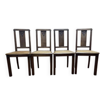 Série de 4 chaises art déco canneées