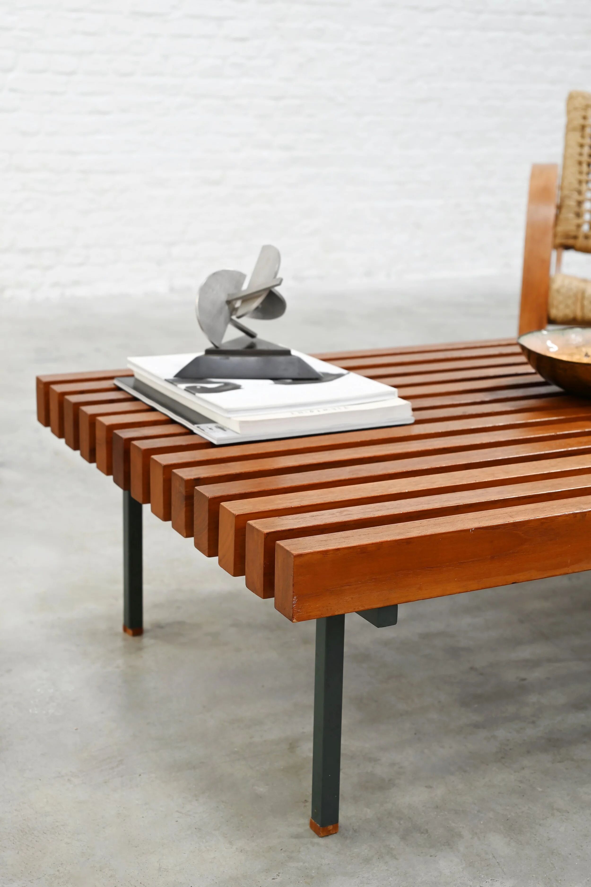 French slatted wood coffee table / bench, 1960s