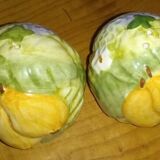 Salt and pepper shakers in earthenware – frugal pattern, 1950s