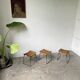 Set trois tabourets osier et métal Raoul Guys