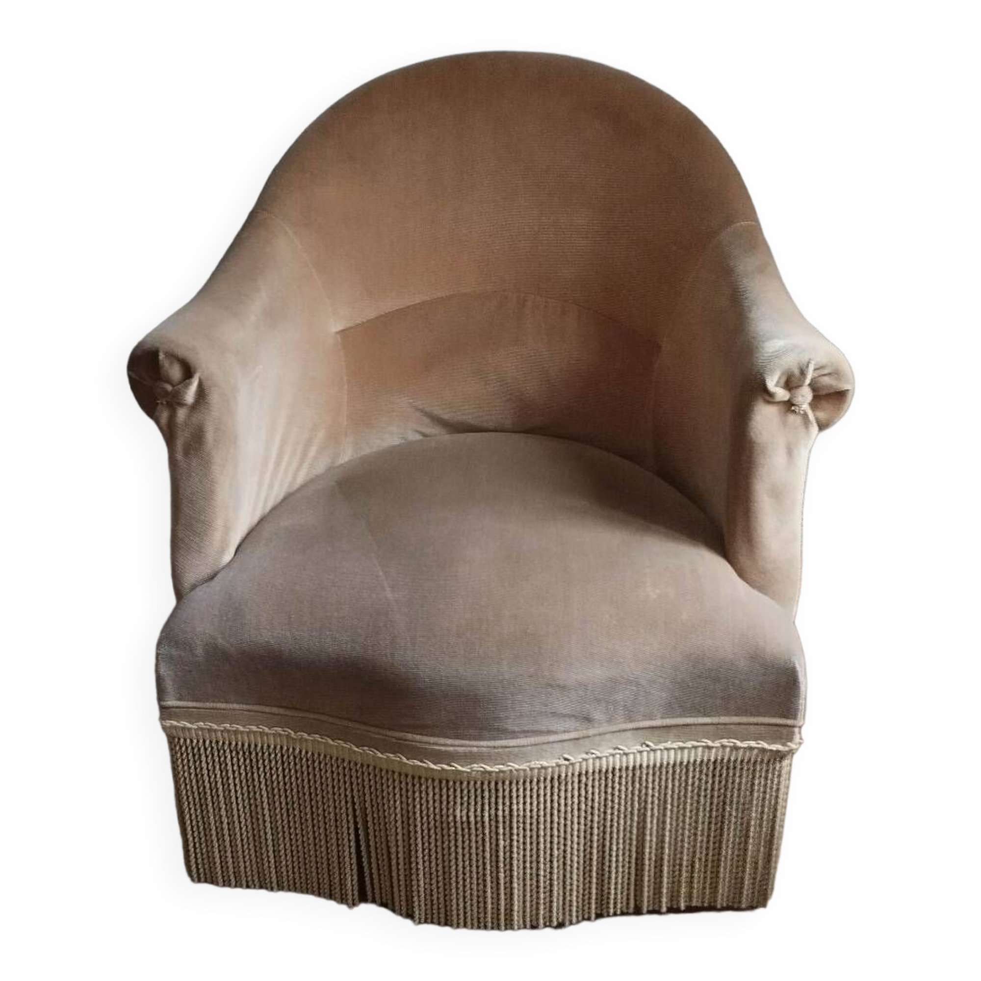 Beige velvet toad armchair