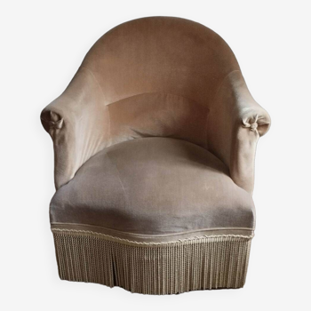 Beige velvet toad armchair