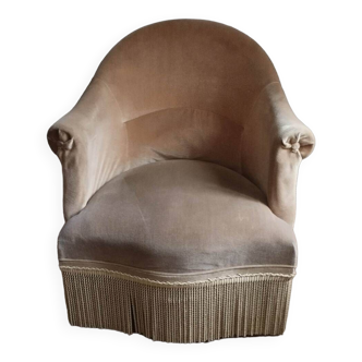 Beige velvet toad armchair