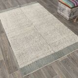Tapis vintage en laine fait main vert cendré 4x7 nuances, 129x217Cm SK 34947