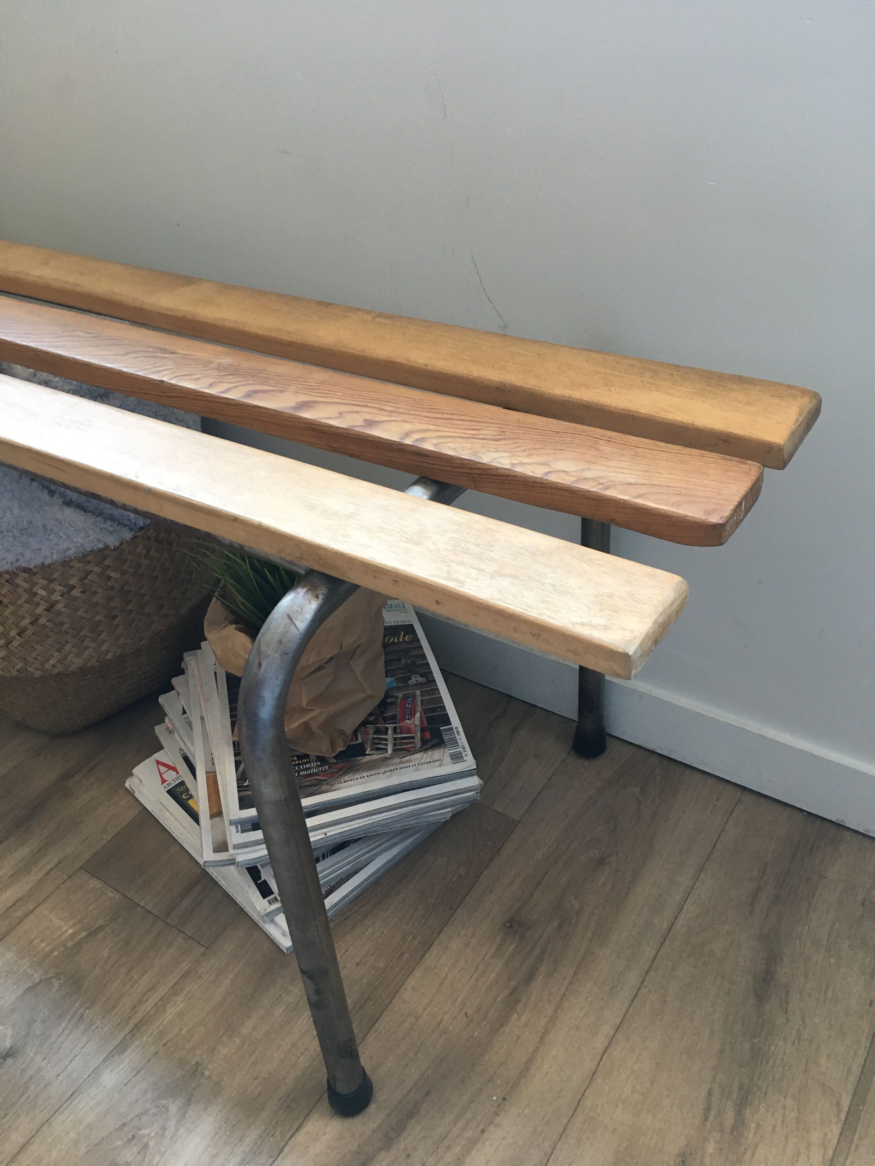 Banc ancien d'école bois & métal