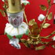 Golden cage iron chandelier 3 leafy arms of light adorned with porcelain flowers