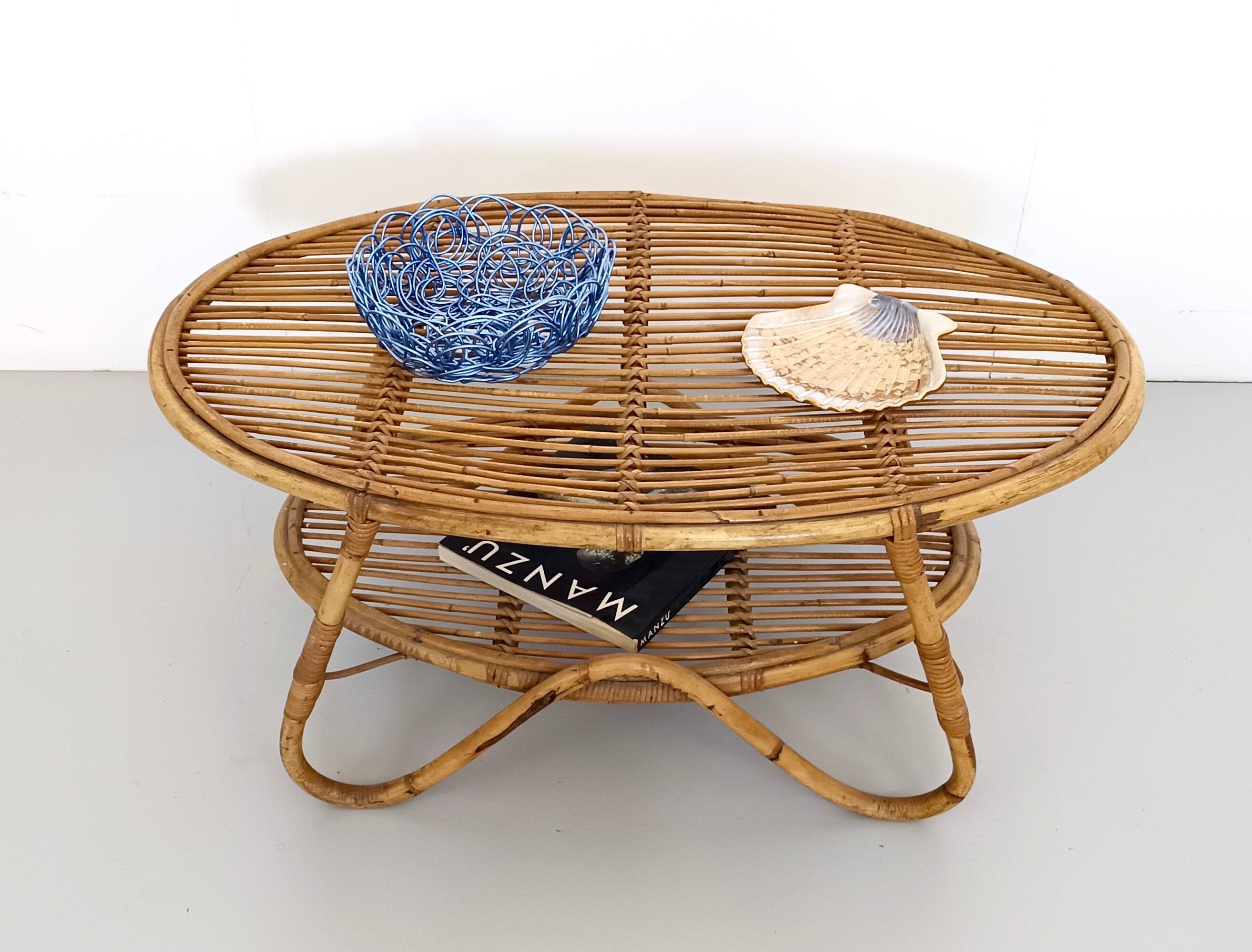 Oval Wicker Coffee Table with Lower Shelf