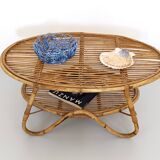 Oval Wicker Coffee Table with Lower Shelf