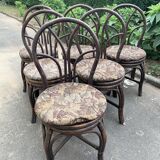 Suite of six chairs in curved wicker XX century