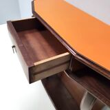 Beech and Walnut Root Console Table with an Orange Glass Top, Italy