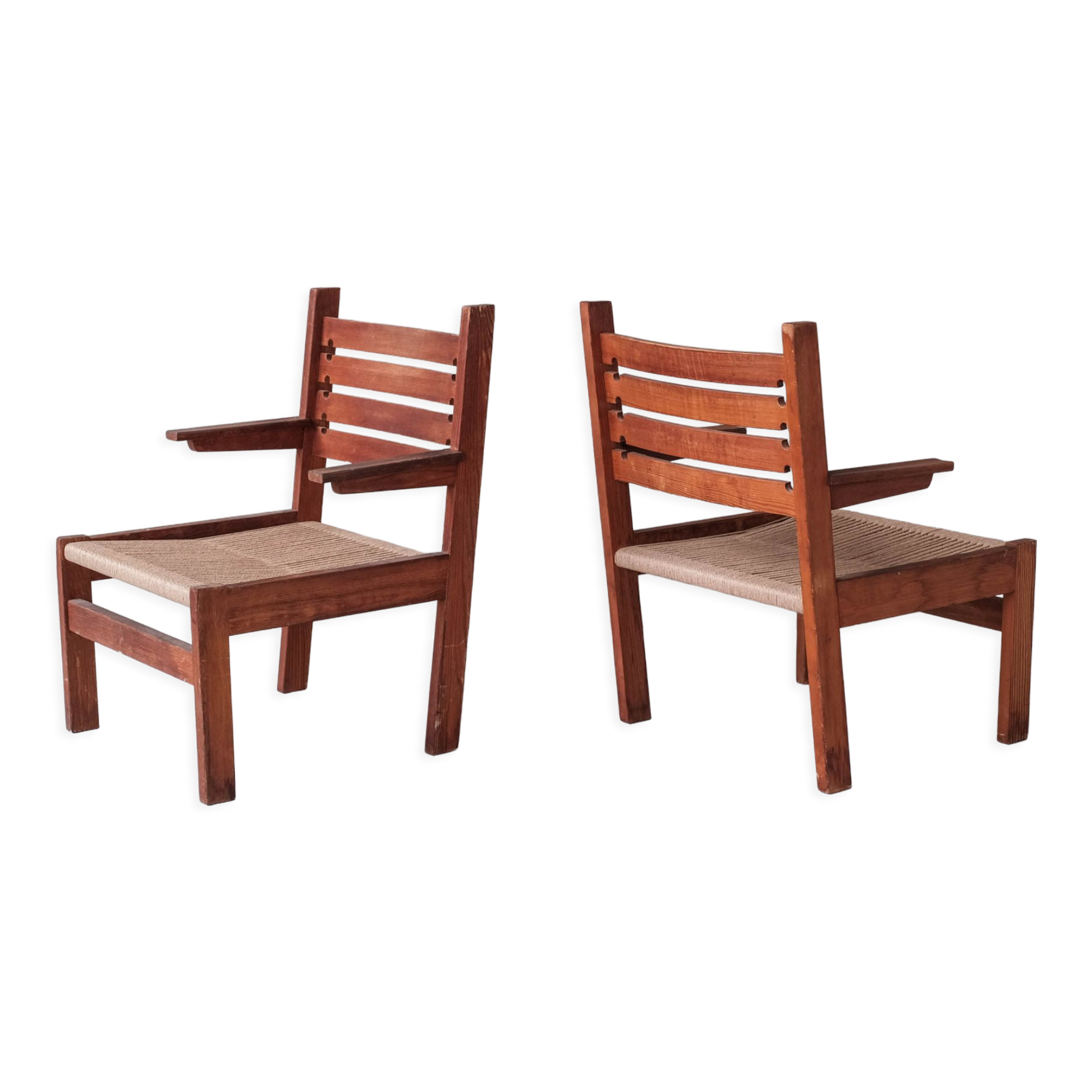 Pair of French Mid-century Cord Armchairs