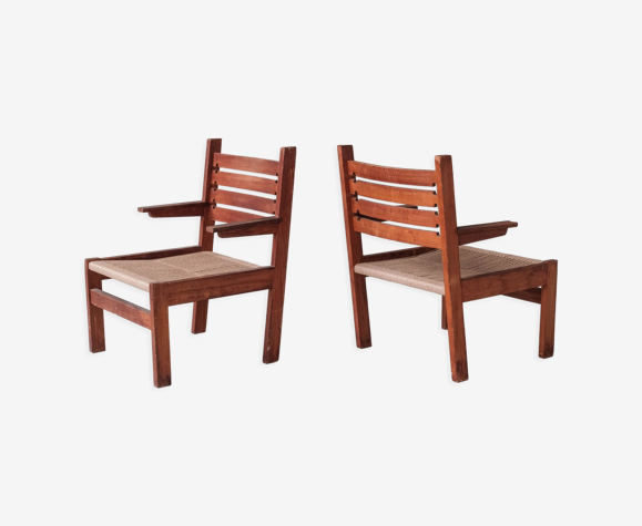 Paire de fauteuils Cordon Français milieu du siècle