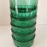 Mint-colored pressed glass bowls
