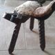 Chair / tripod stool wood and skin . Vintage 50/60