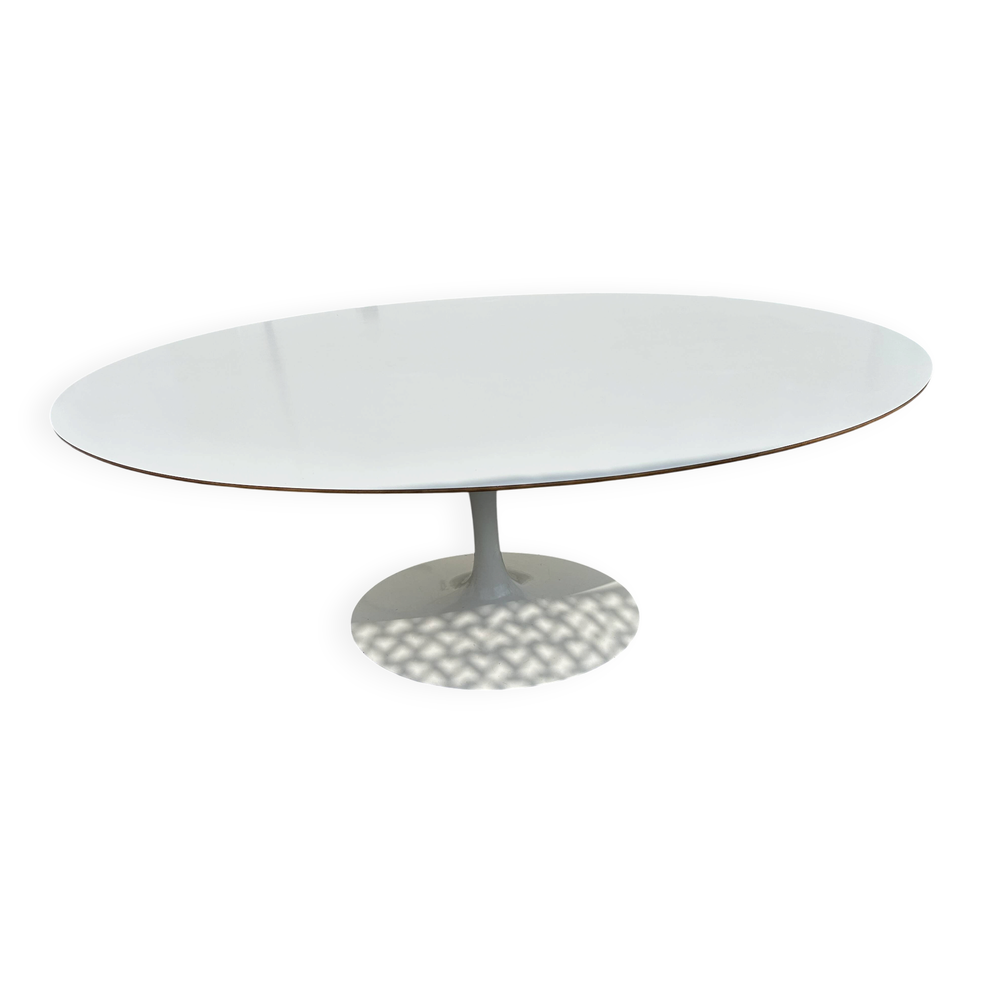 Knoll oval tulip table original 1970 white laminate with wooden underside 120x198.