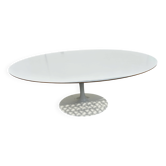 Knoll oval tulip table original 1970 white laminate with wooden underside 120x198.