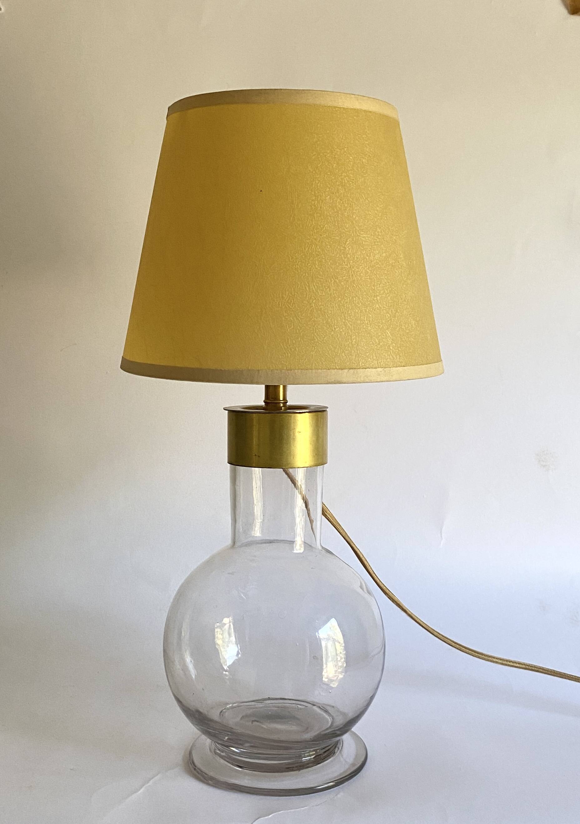 Glass lamp, brass, 2 M fabric cable, 50s lampshade