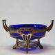 Antique gold metal and cobalt blue glass centerpiece planter
