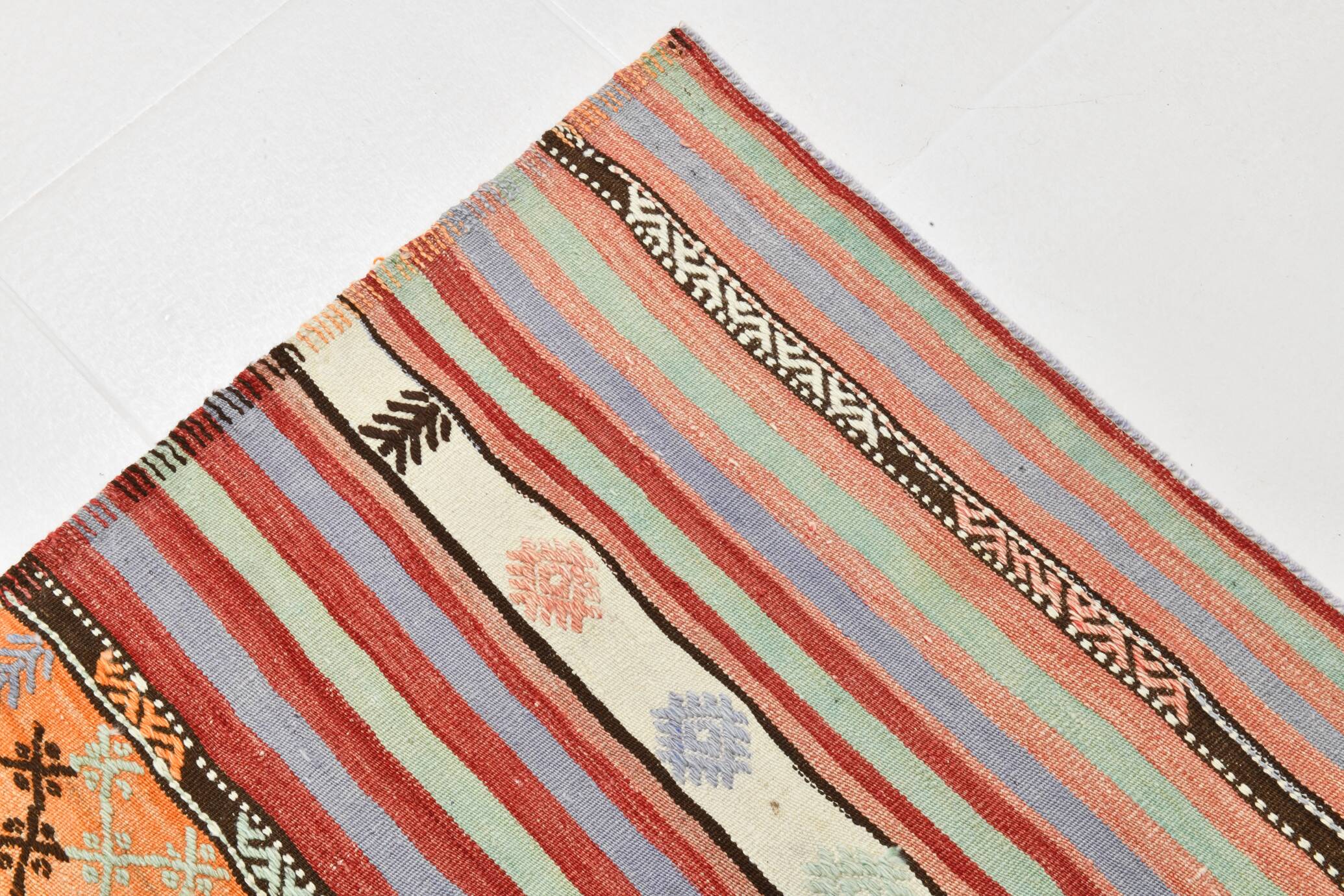 5x8 Orange & Red Striped Vintage Kilim Rug, 173x255Cm SK 32784