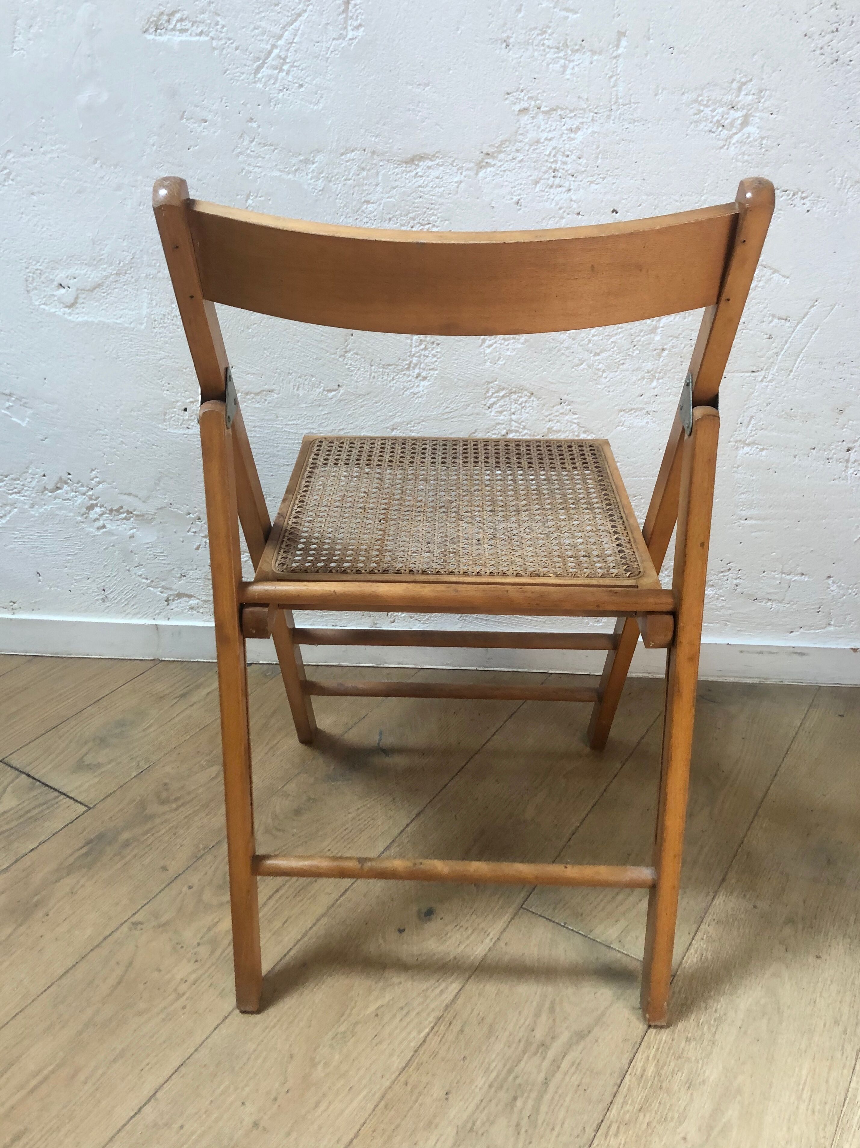 Vintage folding chair wood and caning