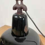 Industrial black enamel factory lamp with cast iron top, 1950s