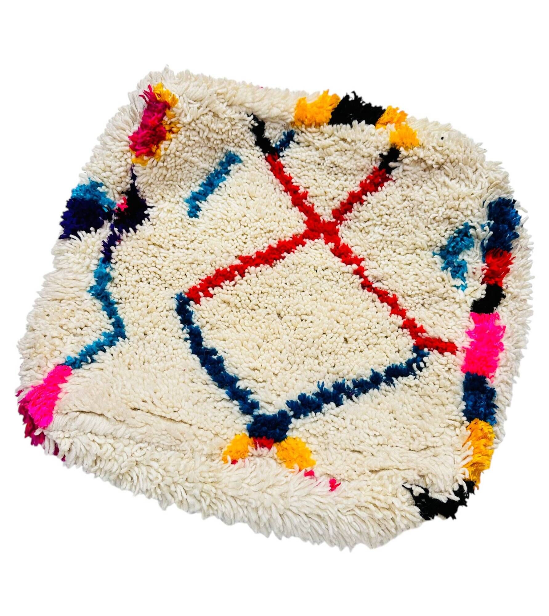 Berber floor cushion, Beni ouarain, Boujaad, Azilal Moroccan pouf pure wool 60 x 60 x 20 cm