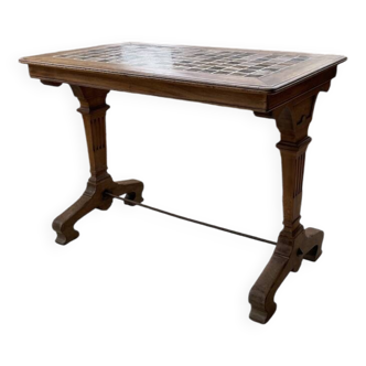 Table bistrot en noyer et carrelage 1890